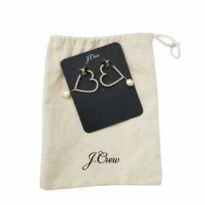J Crew Heart Pave Drop Signed Earrings with Dust Bag